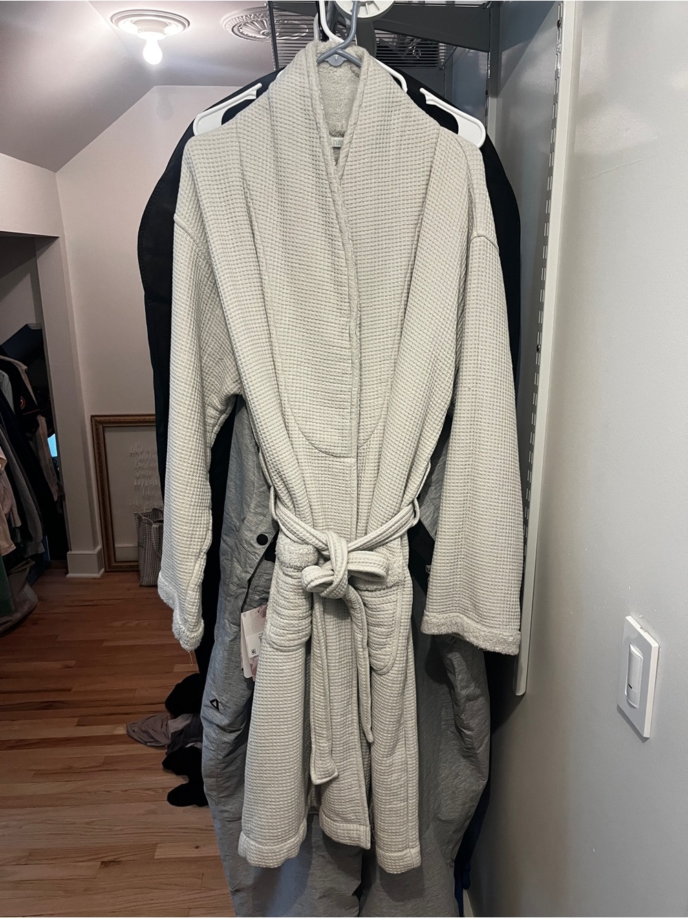 Waffle-Knit Shawl Collar Robe Coat in Cream